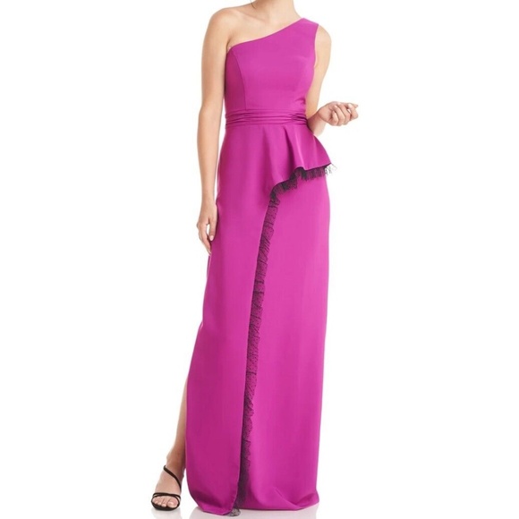 New JS Collections One Shoulder Column Evening Gown Hayley Cerise Black Size 6 - Picture 1 of 16